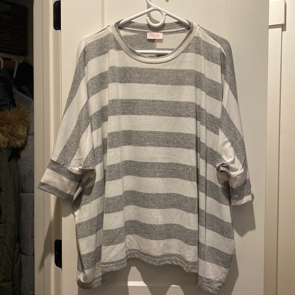 Pink Lily quarter sleeve stripped shirt, L